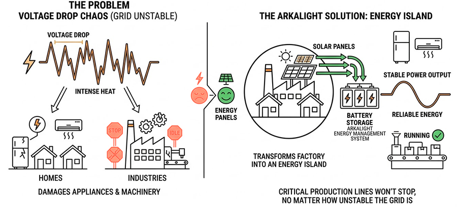 When the voltage drops, Arkalight protects